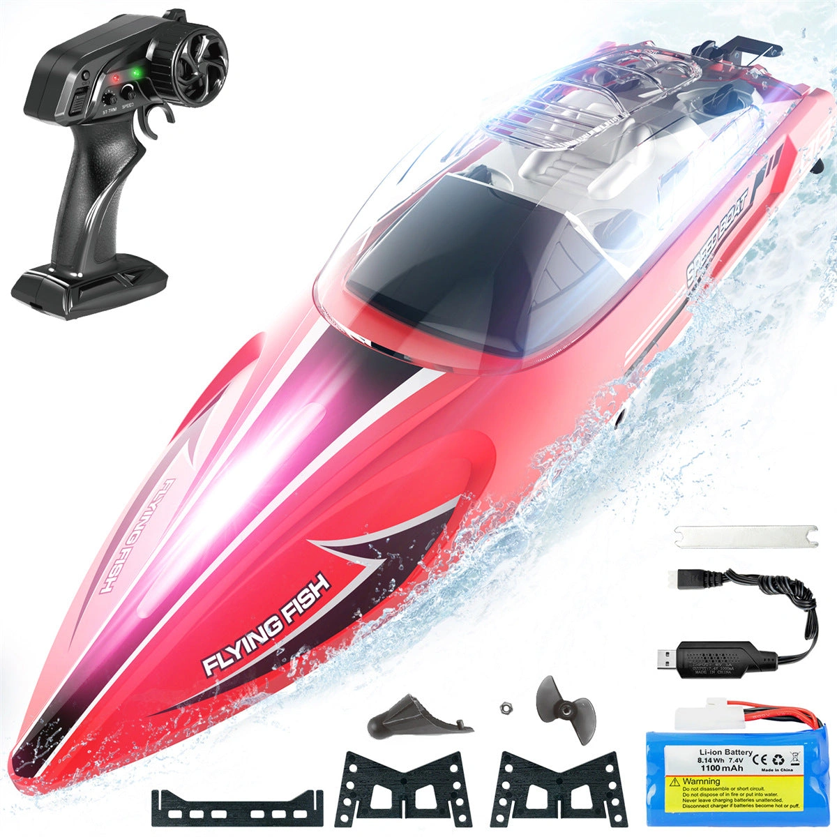 Blazing 14" RC Boat: Crystal Hull, 25KMH Thrills! Conquer Lakes & Pools! Pure Speed!